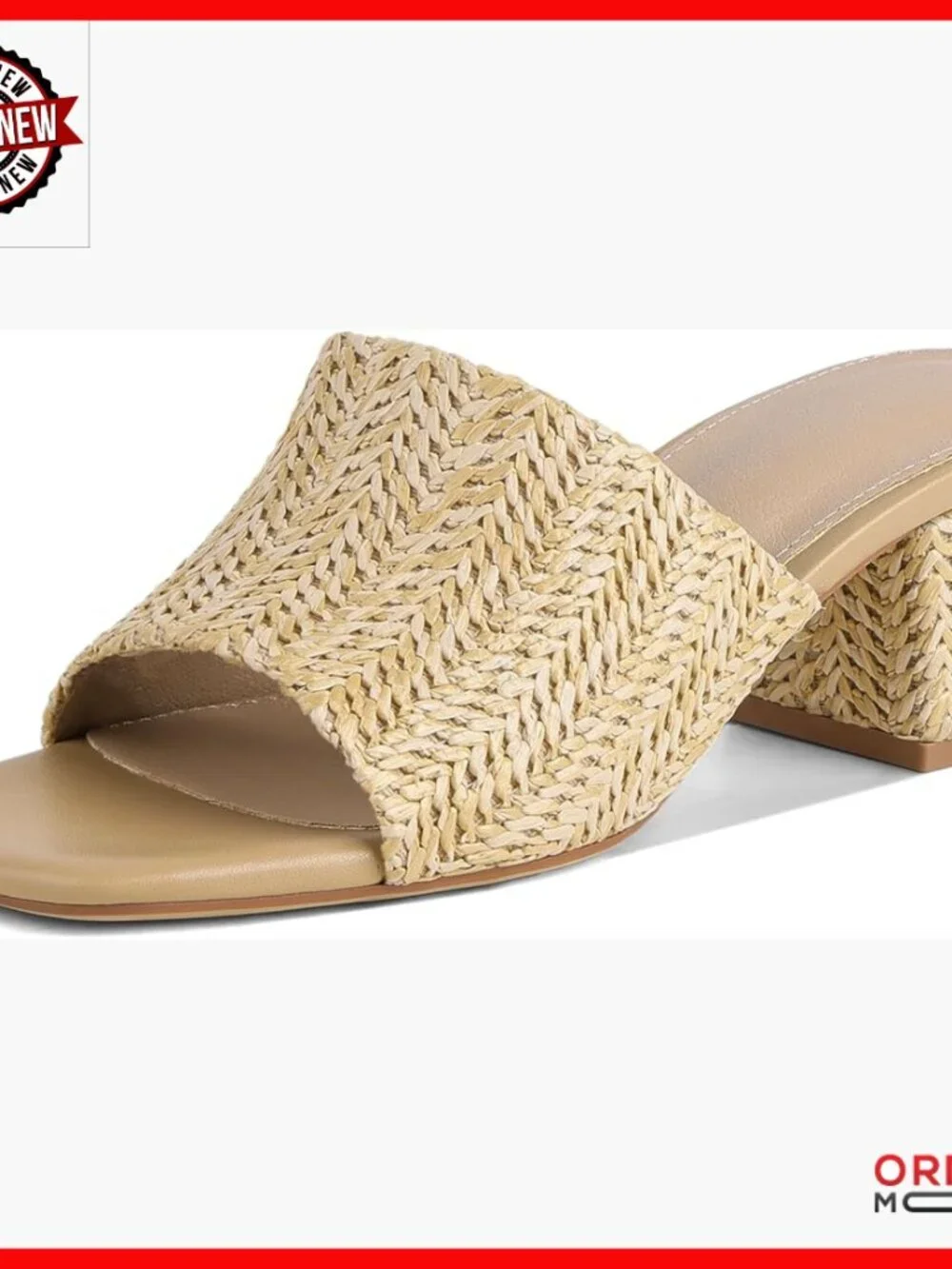 Raffia Heeled Sandals Chunky Block Heel Square Open Toe Mules Summer Slides